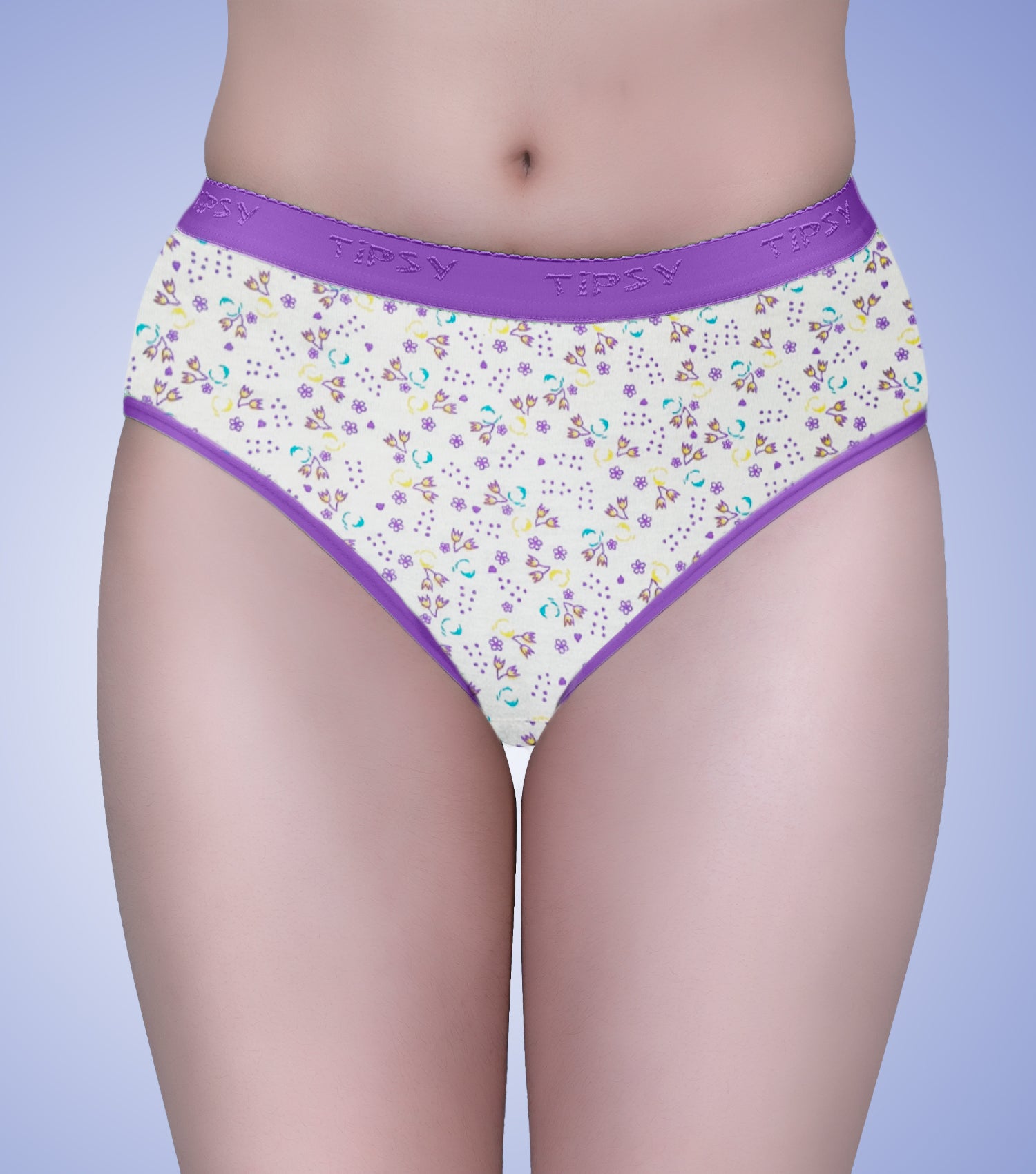 Tipsy Mid Waist Printed Cotton Panty with Wide Elastic Band - Pack of 6 | Color & Print May Vary | PN415