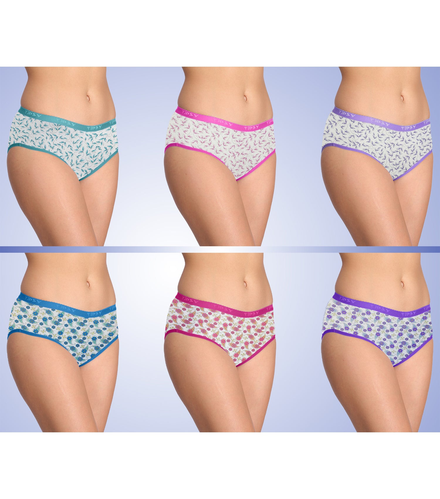 Tipsy Mid Waist Printed Cotton Panty - Pack of 6 | Color & Print May Vary | PN411