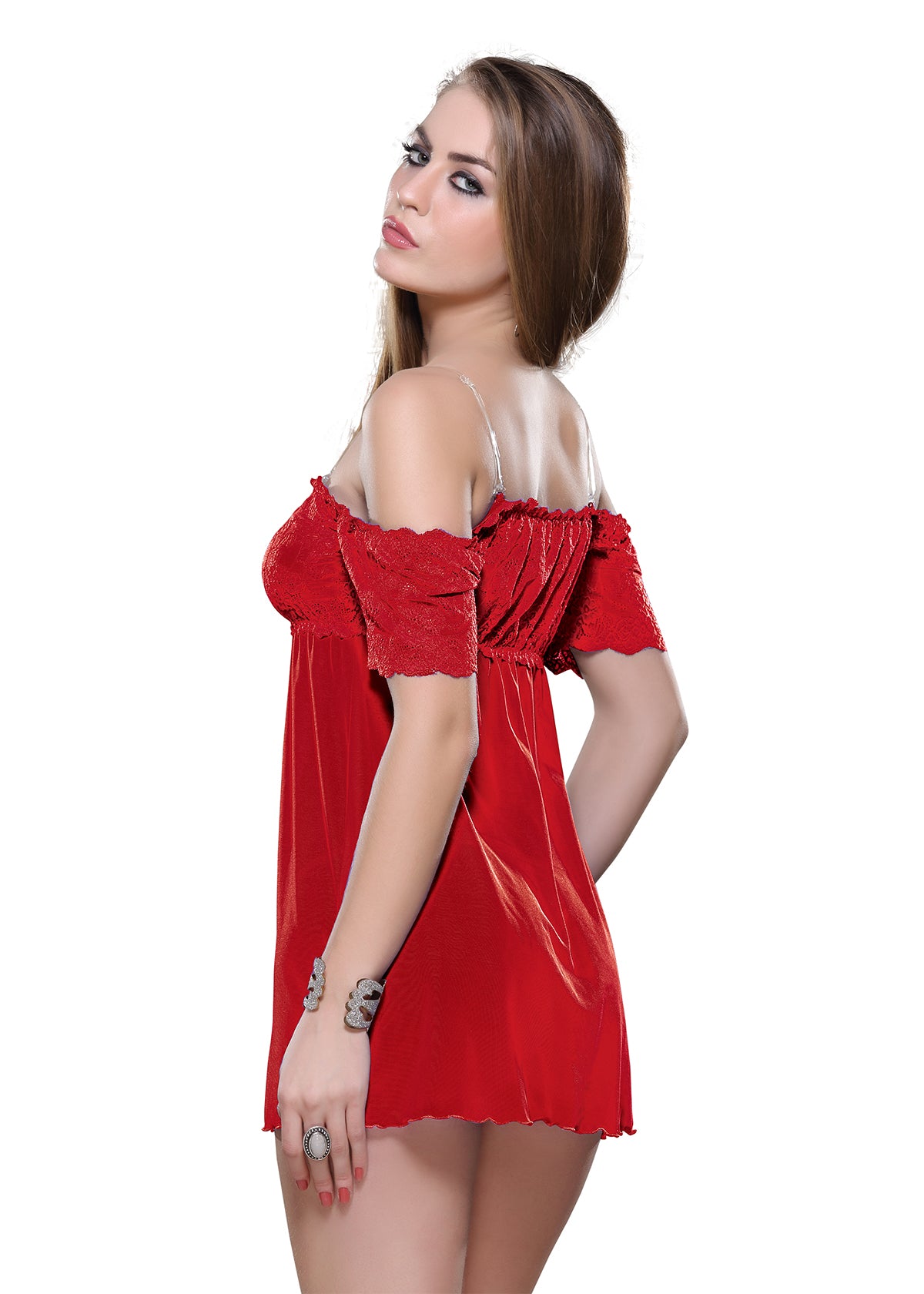 Bold Desire Scarlet Seduction Off-Shoulder Lace Babydoll