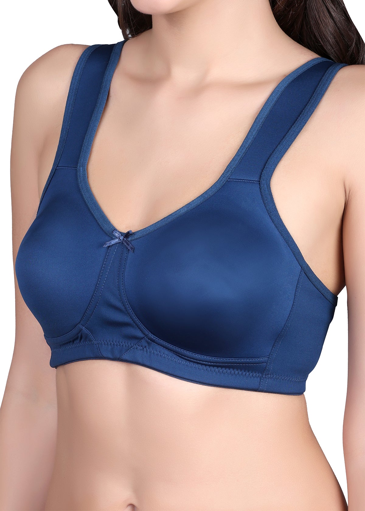 Tipsy Broad Strap Full Coverage Non-Padded Bra In Midnight Blue