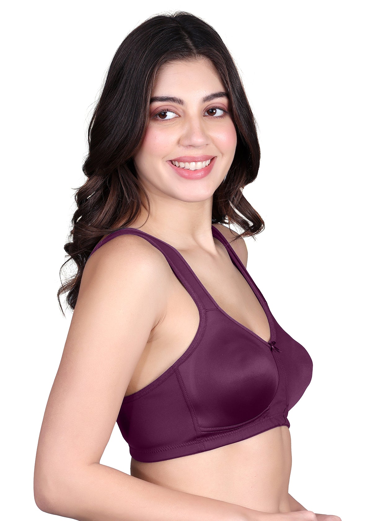 Tipsy Broad Strap Full Coverage Non-Padded Bra In Plum