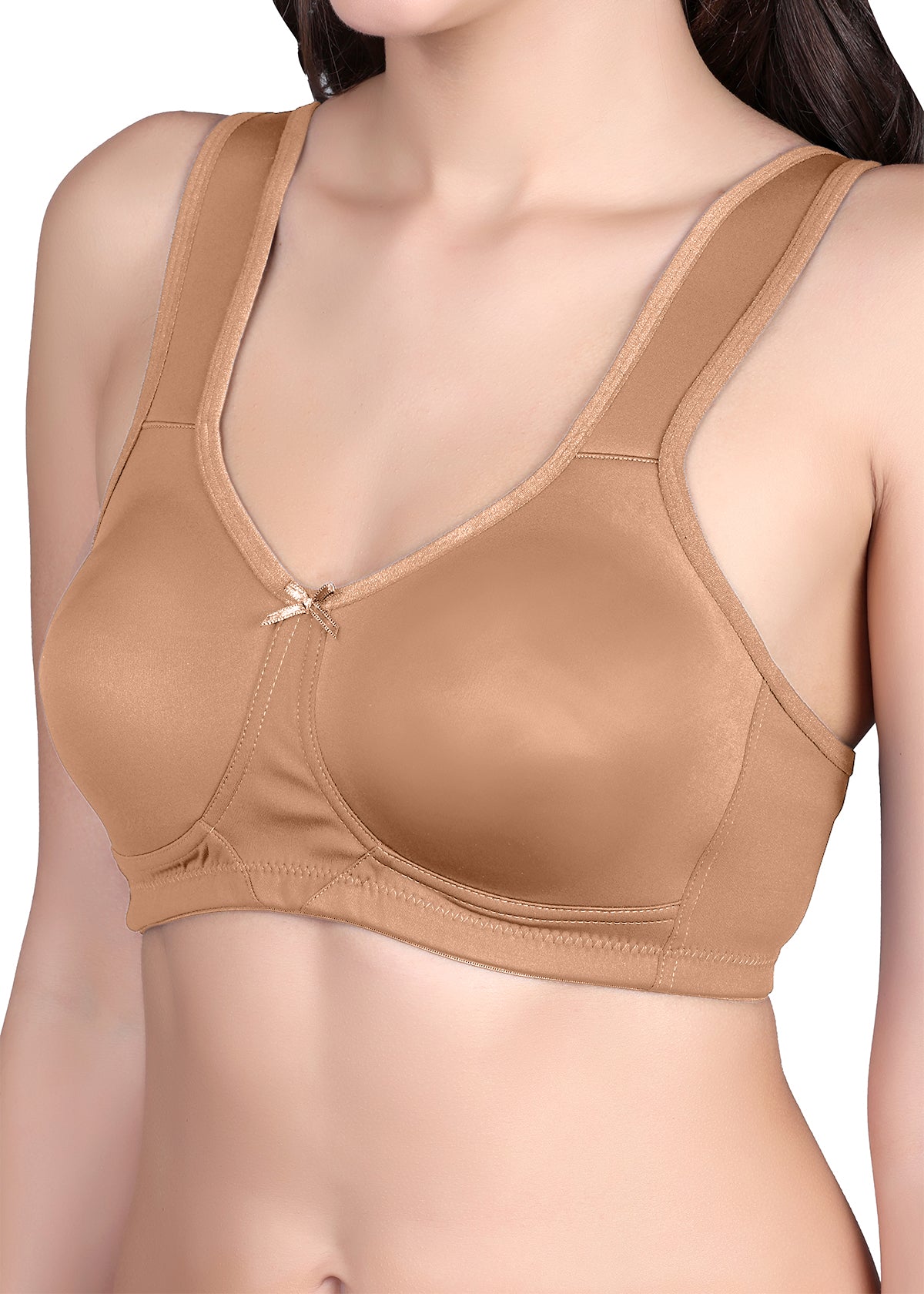 Tipsy Broad Strap Full Coverage Non-Padded Bra In Beige